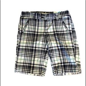 NWT Smart Set plaid print navy white green golf athleisure Bermuda short size 7